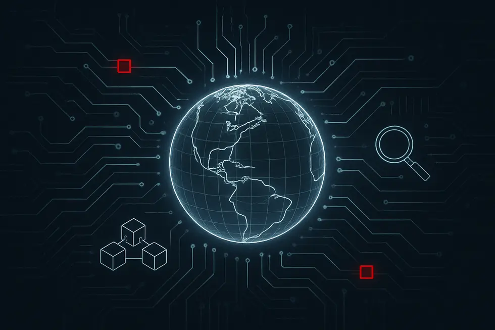 ブロックチェーンスキャナーの全体像と役割を表す線画イメージ。