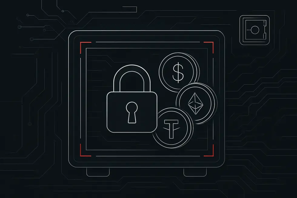 デジタル回路上に配置された安定感のあるコインのイメージ