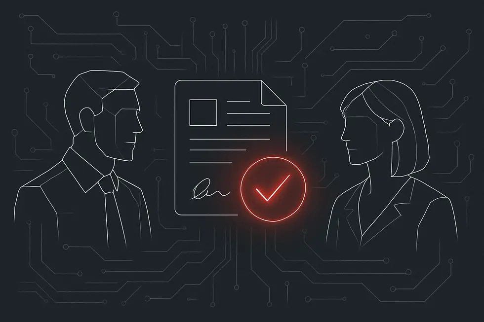 スマートコントラクトによるデジタル契約と2人の人物