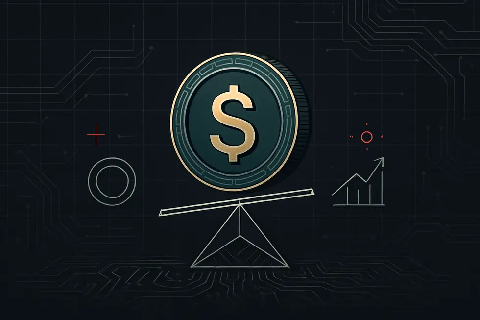 デジタル回路上に配置された安定感のあるコインのイメージ